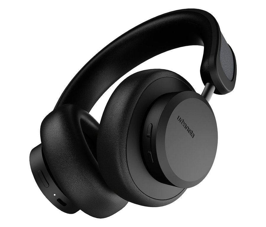 Detailaufnahme der schwarzen Solarbetriebenen Kopfhörer »Urbanista Los Angeles« vor weißem Hintergrund.