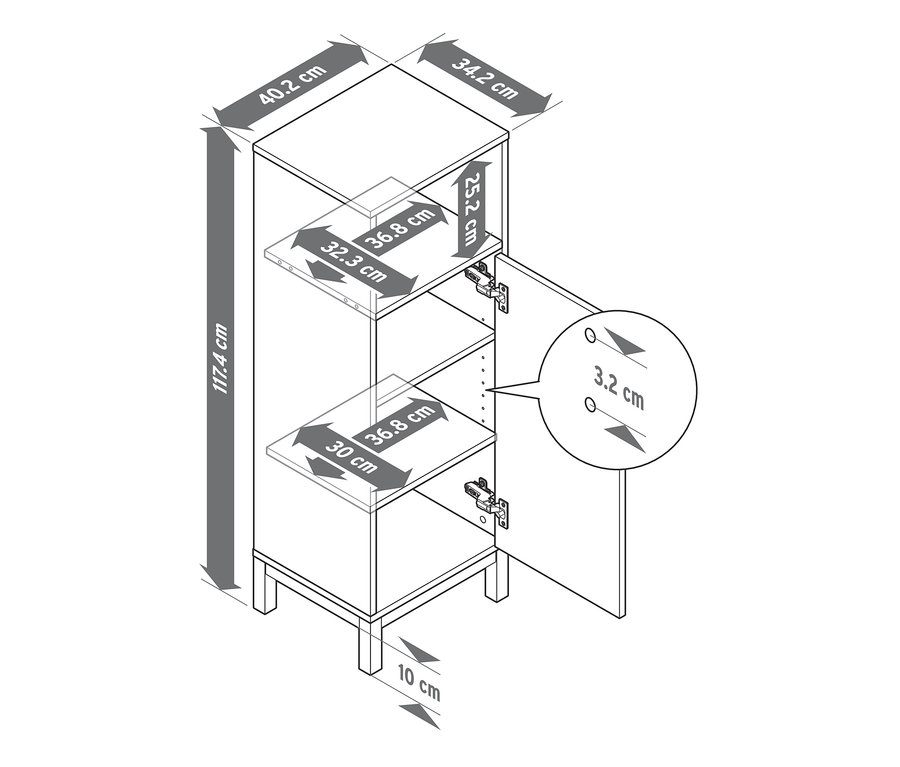 Abbildung eines Badschranks mit Bemaßung.
