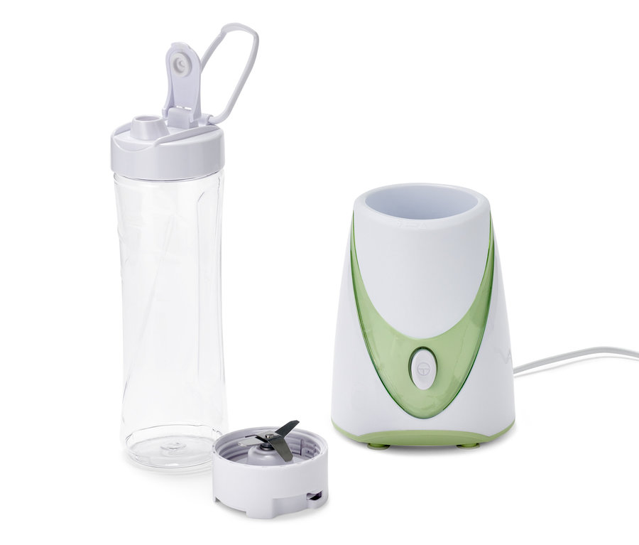 Ein Smoothie-Maker, 250 W, mit Behälter und Schneidaufsatz.