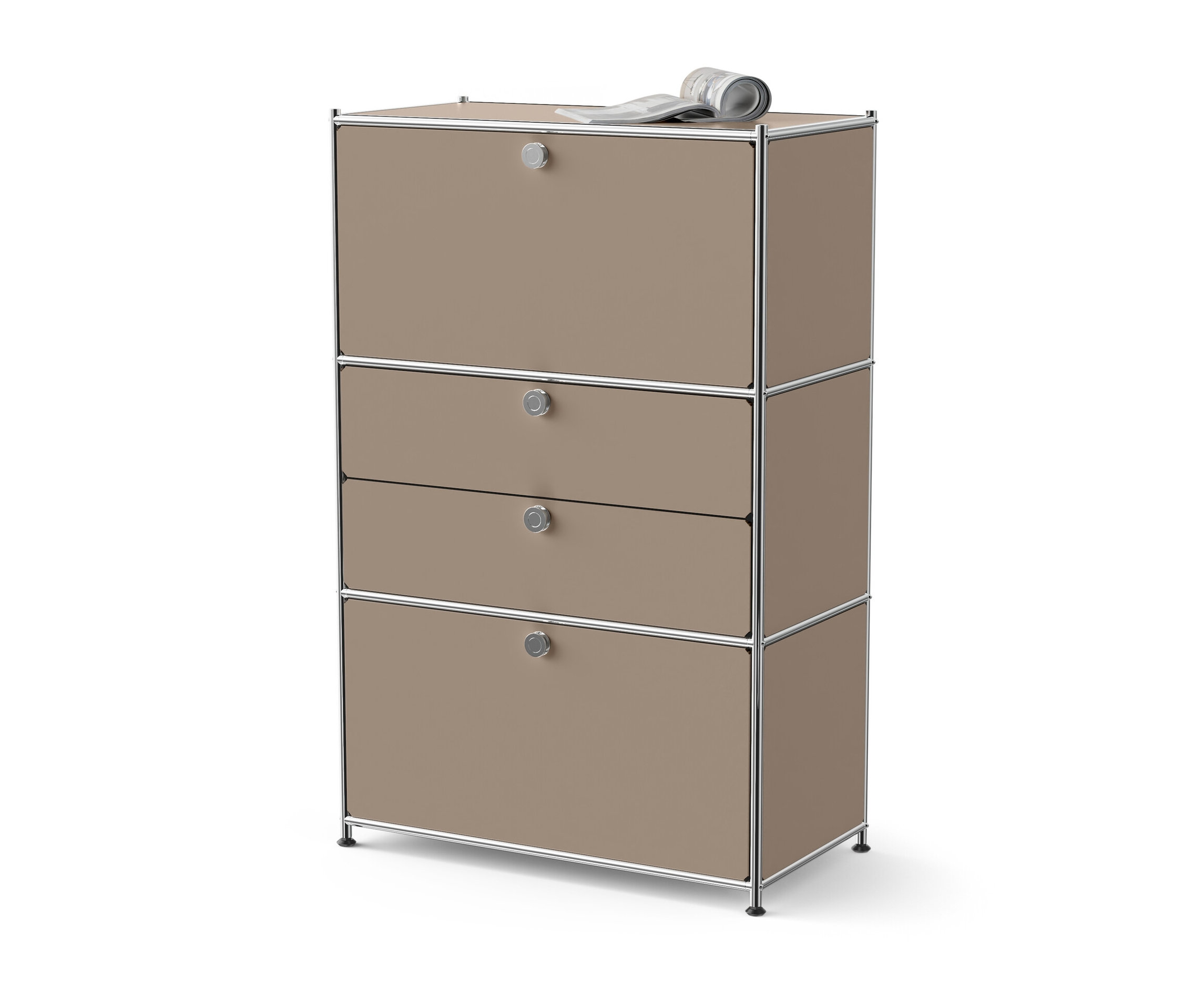 Tchibo - Kommode Metall »Cn3« mit 2 Klappenfächern und 2 Schubladen - 77x40x120,3cm - taupe -