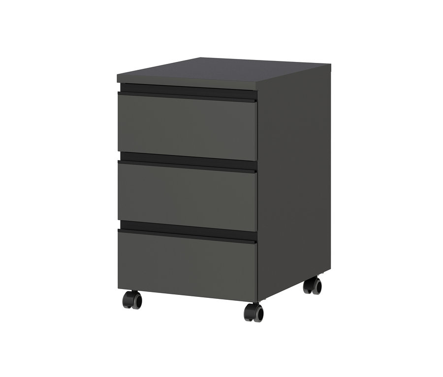 Graphitfarbener Rollcontainer »Bedano« mit drei Schubladen und Rollen.
