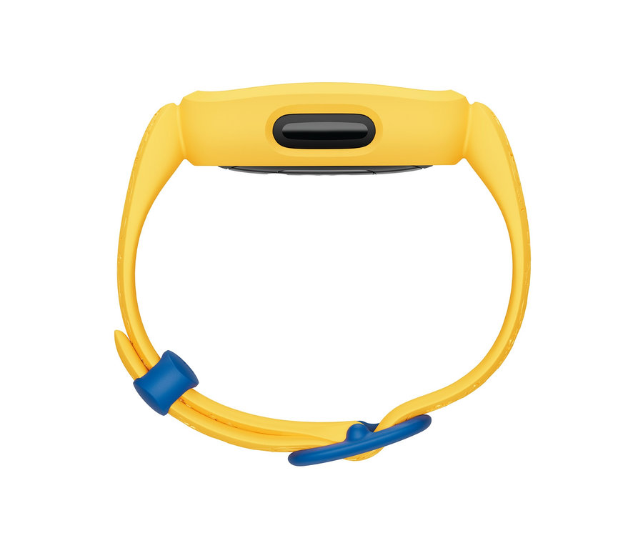 Detailansicht eines gelben Kinder-Fitnesstrackers mit blauem Verschluss. Fitbit Aktivitäts-Tracker für Kinder »Ace 3 Kids«, gelb.