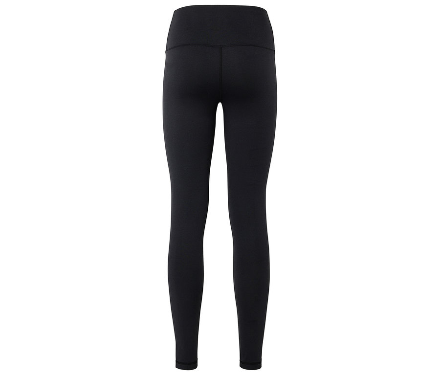 Schwarze, hoch taillierte Leggings, Rückansicht.