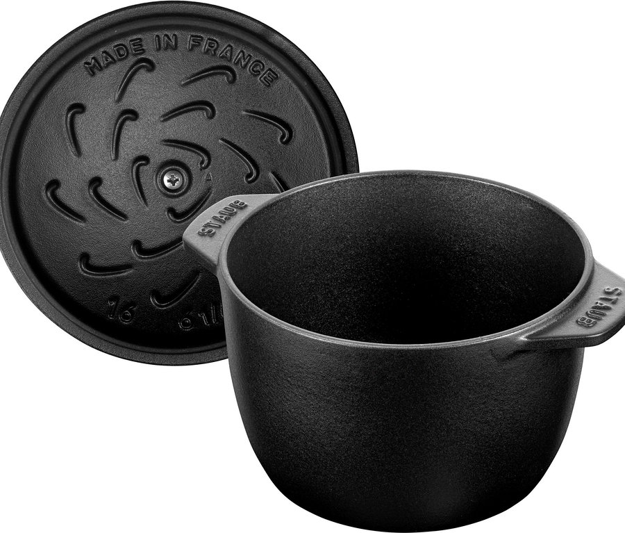Schwarze Staub Reis-Cocotte, 16 cm, mit Deckel.