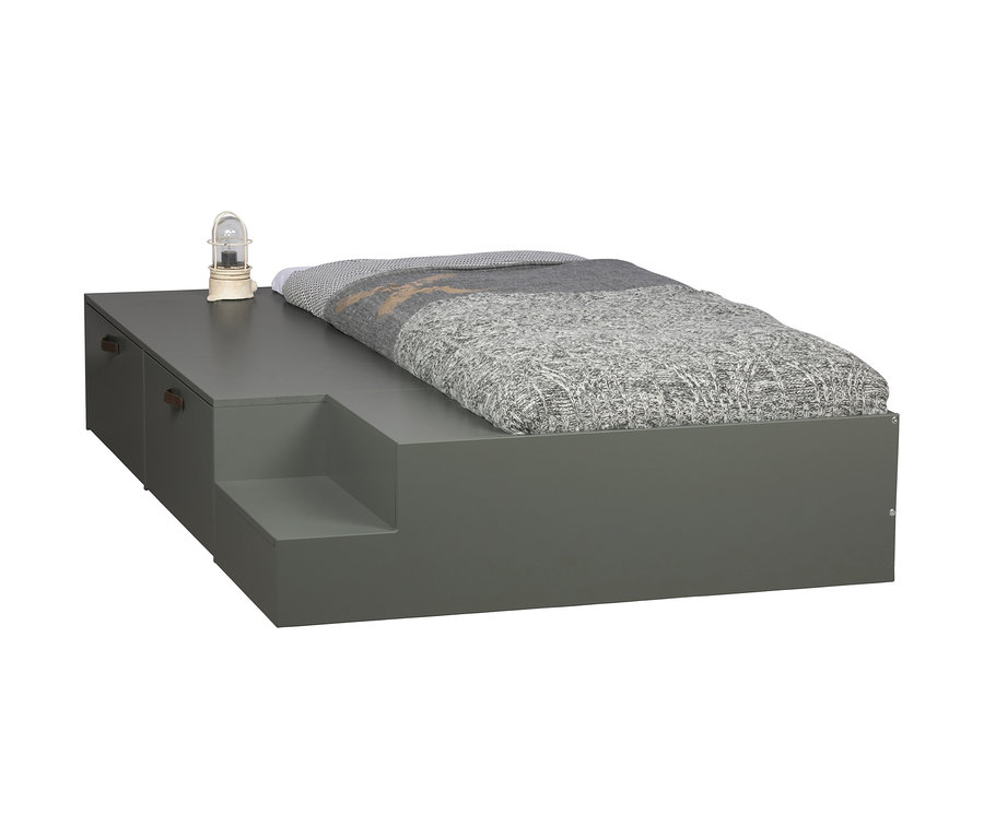 Graues vtwonen Bett »Stage«, Kiefer Seife mit Stauraum und Lampe.