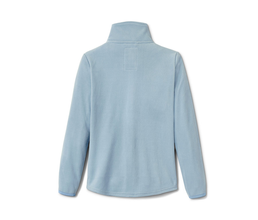 Hellblaue Fleecejacke aus recyceltem Material, Rückansicht.