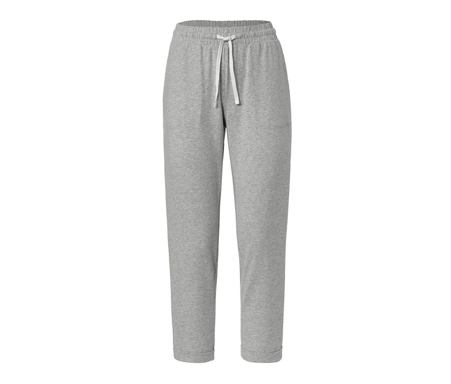 Graue Relaxhose mit weissem Kordelzug.