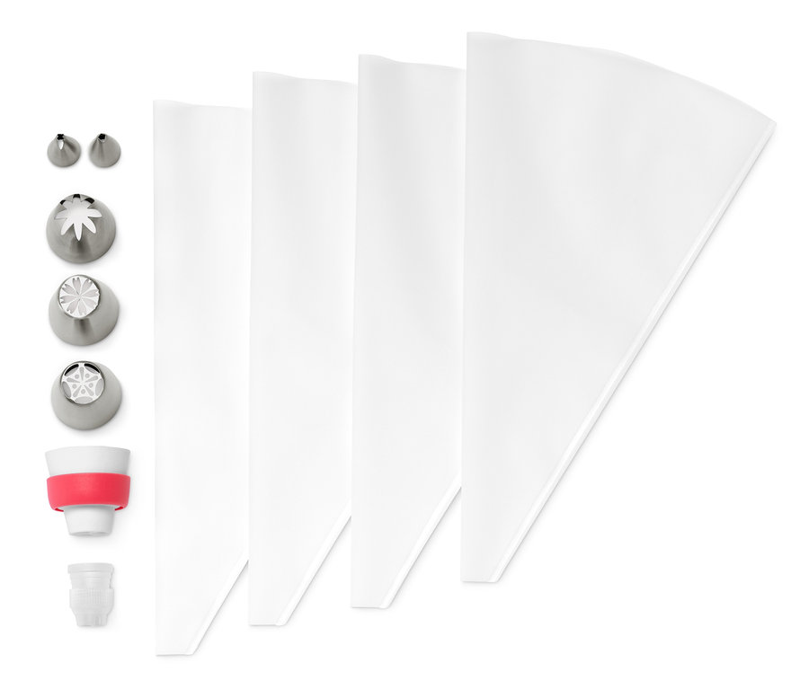 Ein Multiadapter-Spritztüllen-Set mit Spritztüllen und Beuteln.