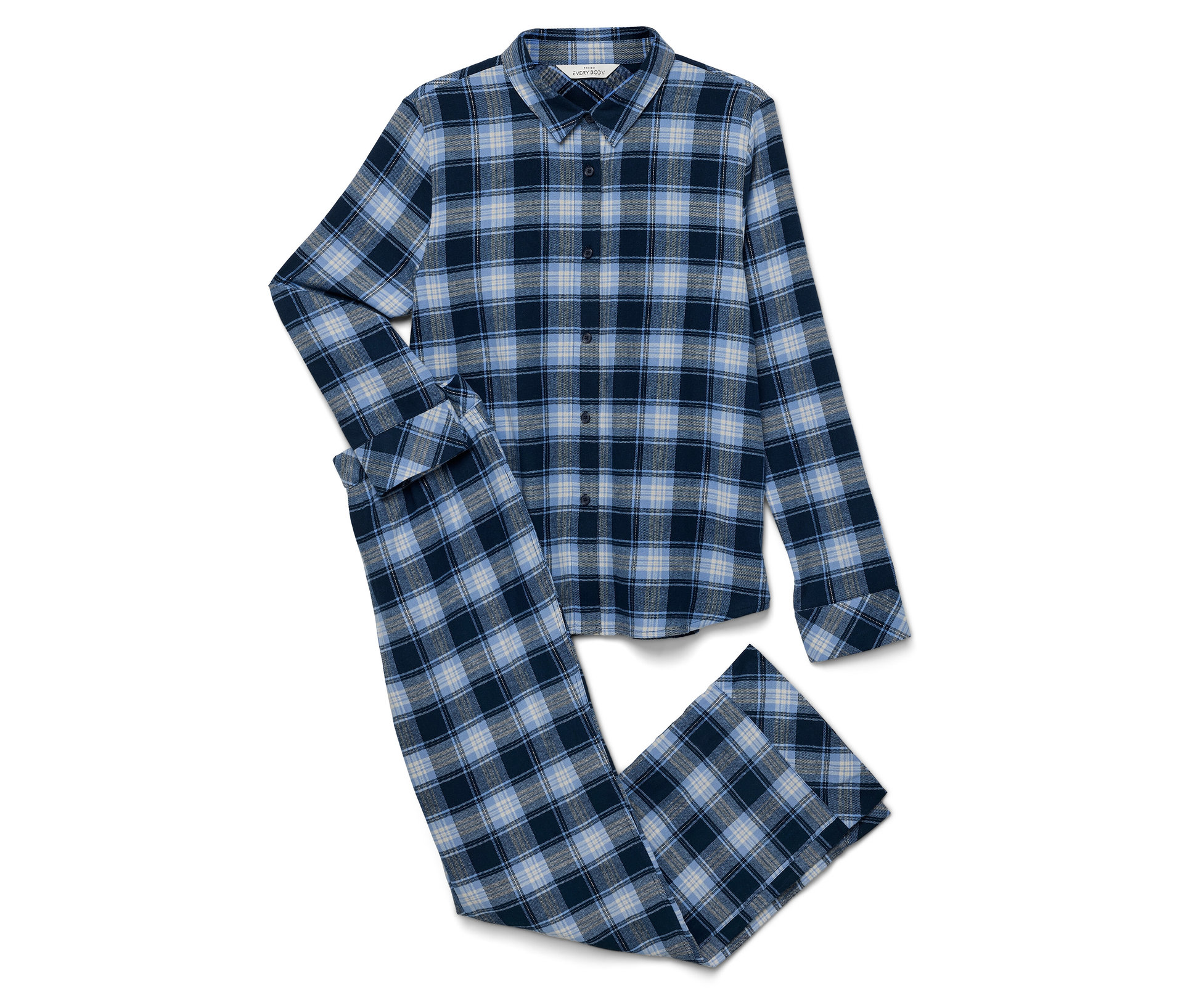 Flanell-Pyjama-Set - Damen - Gr. 36 - blau/kariert - blau