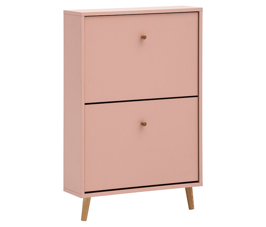 Aprikotfarbener Schuhschrank Bjarne mit zwei Klappen.