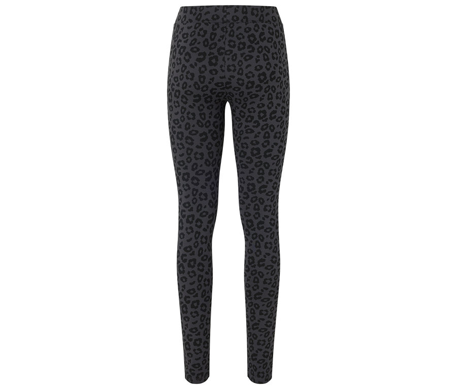Graue Leggings mit schwarzem Tiermuster.