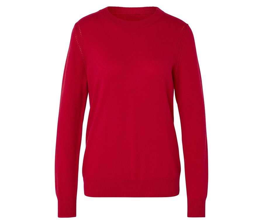 Ein roter Pullover mit langen Ärmeln.