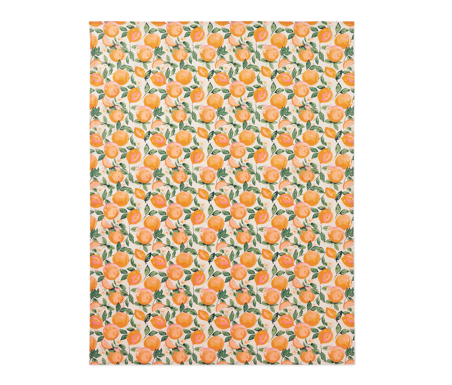 Abwischbare Tischdecke mit Orangen- und Blättermuster.