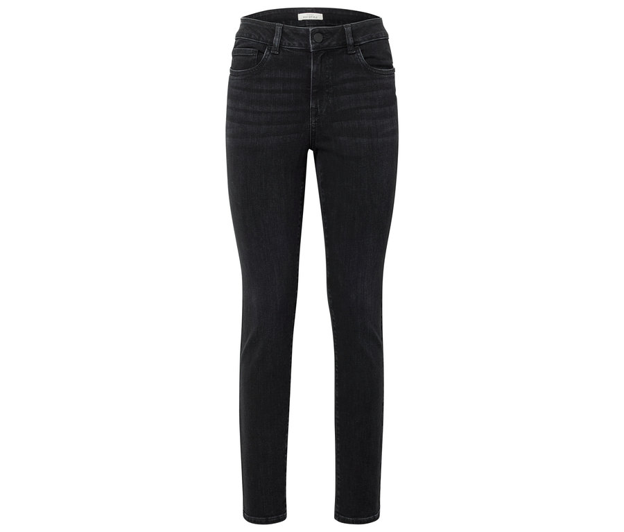 Schwarze High-Waist Jeans.
