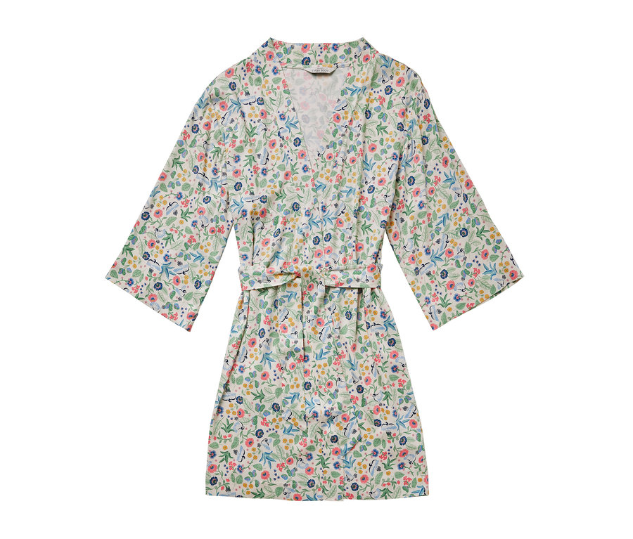 Geblümter Morgenmantel mit Gürtel.