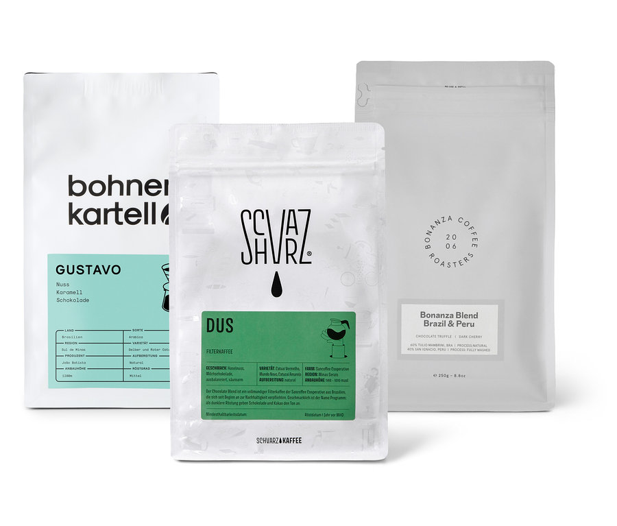 Filterkaffee Probierset "Dreierpack schokoladig" - 3x 250 g Ganze Bohne