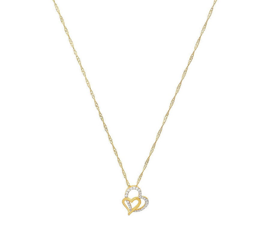 Goldene Halskette mit einem herzförmigen Anhänger, ein Amor Halsschmuck mit Herz-Motiv.