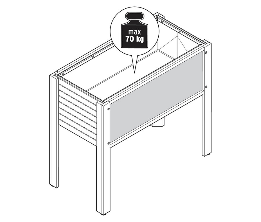 Illustration eines Kinderhochbeets mit einer maximalen Belastung von 70 kg.