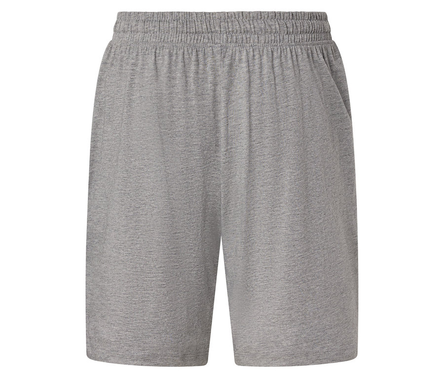 Nahaufnahme von grauen Shorts mit elastischem Bund.