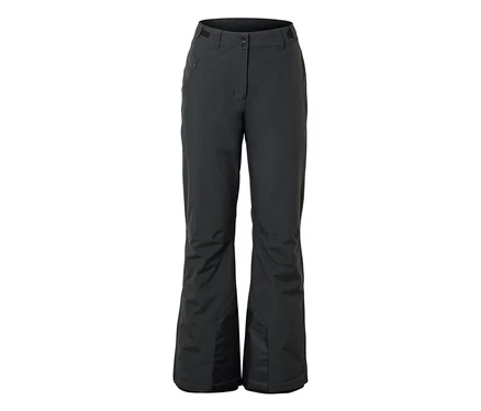 Dunkelgraue Skihose mit Knopfverschluss und Reißverschluss.