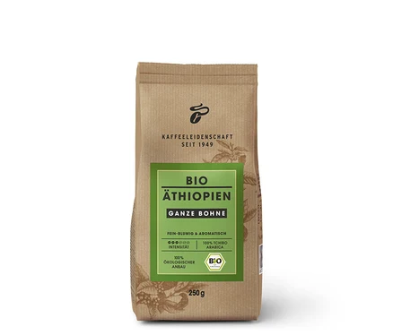 Braune Papiertüte Bio Äthiopien - 250 g Ganze Bohne Kaffee.