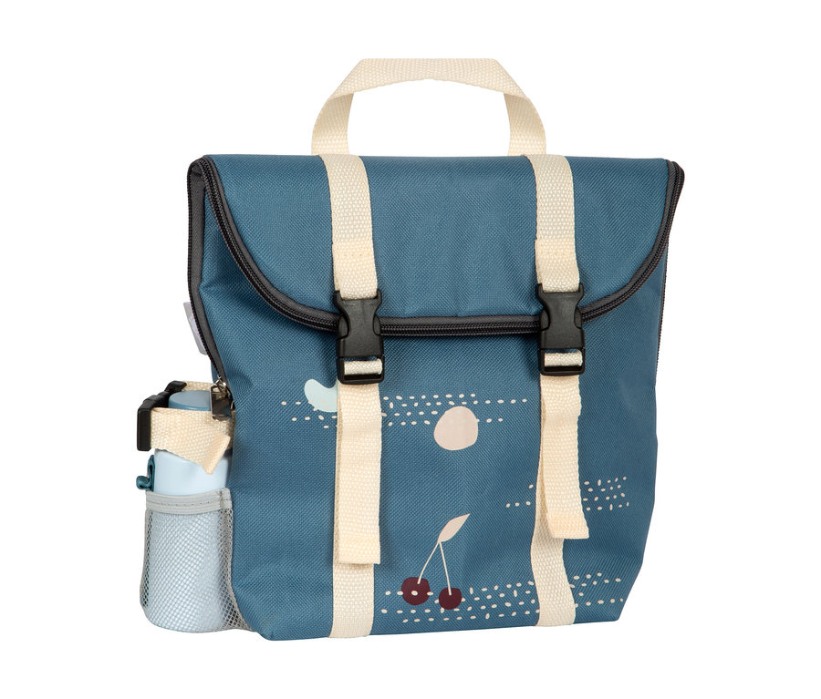 Blauer Picknickrucksack mit Kirschmuster und weißen Trägern. small foot Picknickrucksack »tasty«