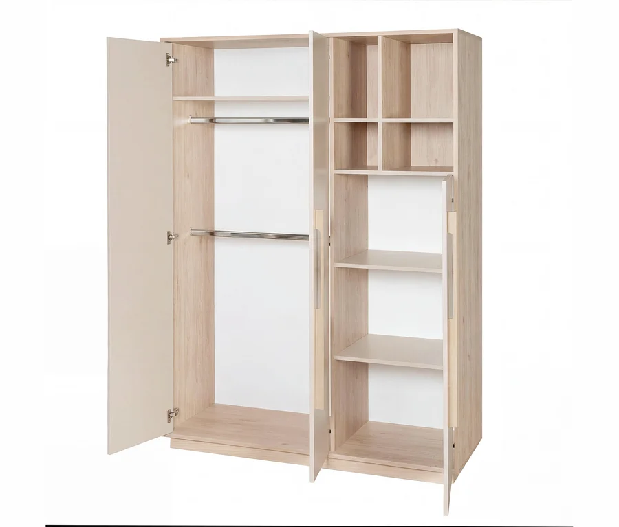 Offener Kleiderschrank aus dem Roba 3-teiligen Kinderzimmer-Set »Elva« in Cashmere und Virginia Chestnut, mit zwei Kleiderstangen und neun Fächern.