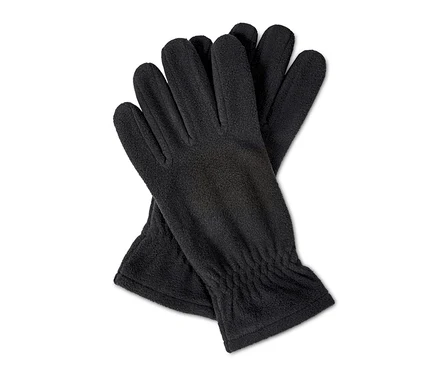 Zwei schwarze Microfleece-Handschuhe liegen übereinander.