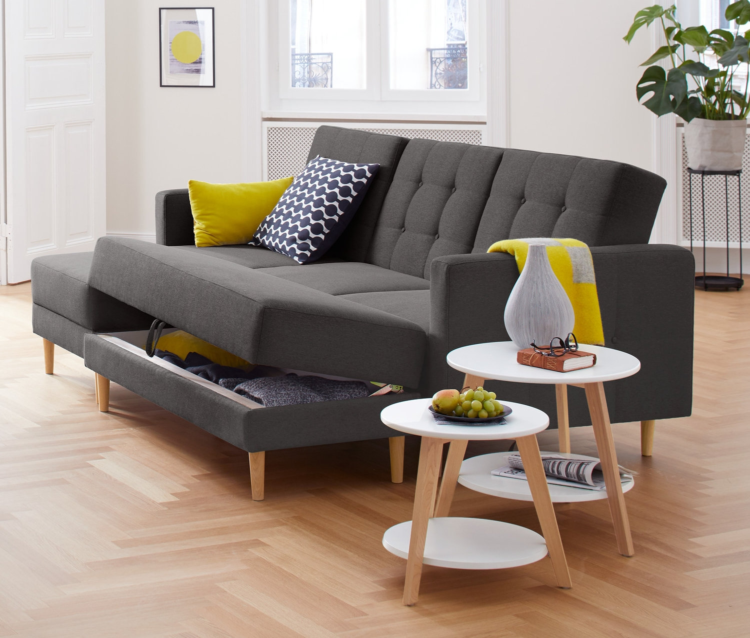 Thumbnail - Tchibo - Federkern-Eckschlafsofa mit Stauraumbank - dunkelgrau