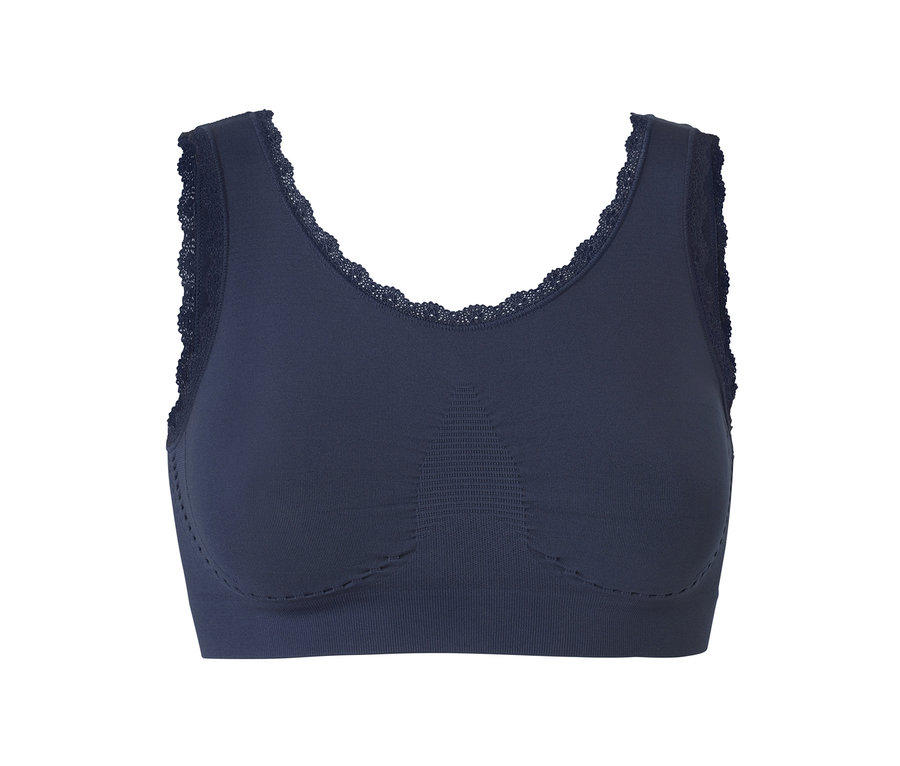 Dunkelblaues Seamless-Bustier mit Spitze.