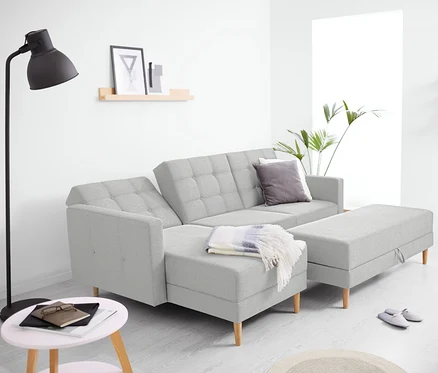 Helles, graues Federkern-Eckschlafsofa »Just Relax« mit Stauraumbank.