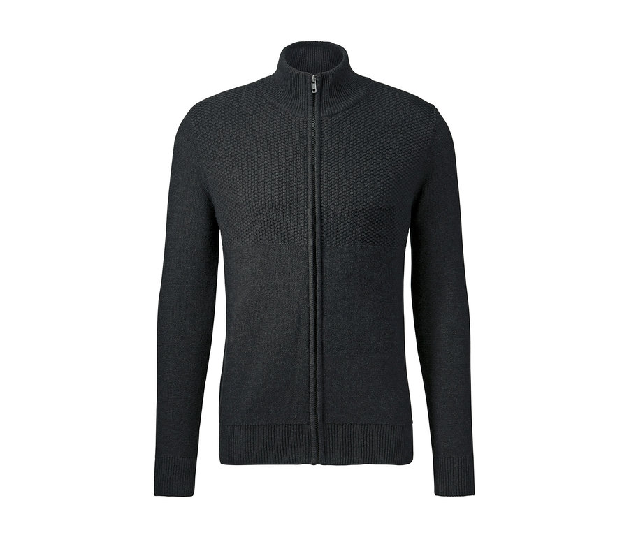 Eine Strickjacke mit durchgehendem Reißverschluss.
