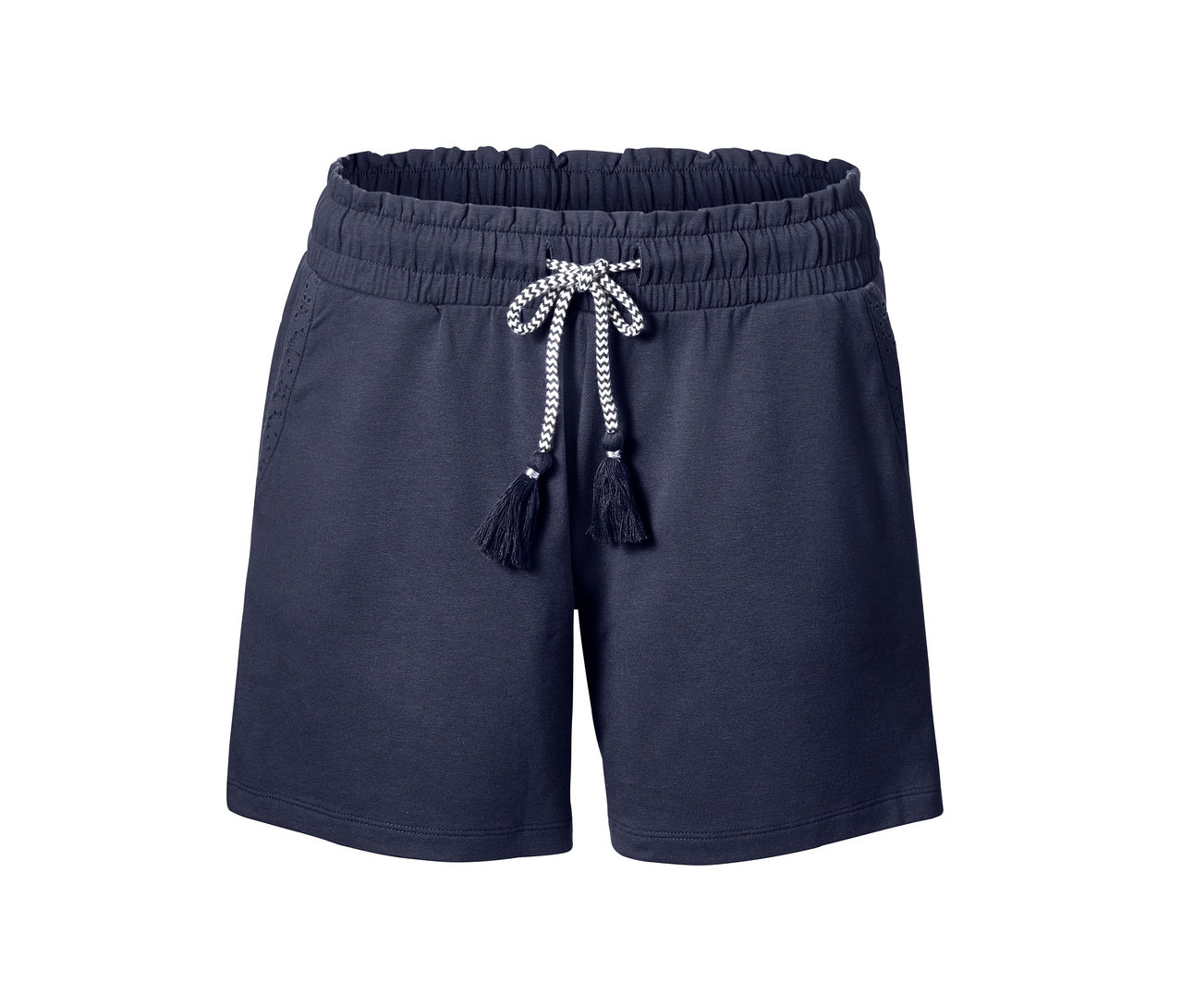 Marineblaue Jerseyshorts mit dekorativem Kordelzug.