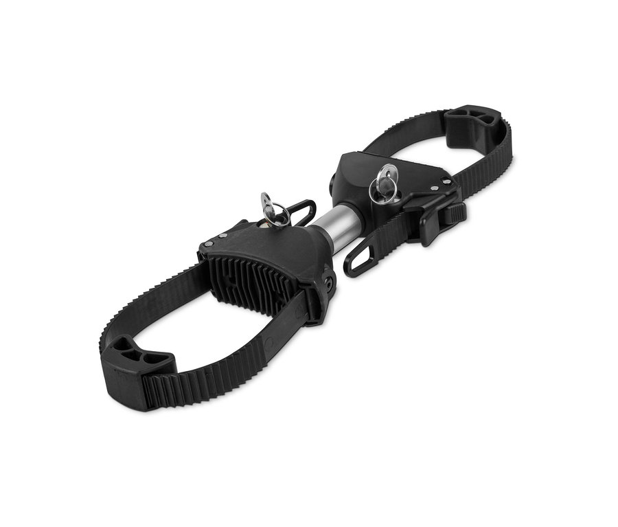 Schwarzer EUFAB-Strap-Rahmenhalter mit silberner Stange in der Mitte.