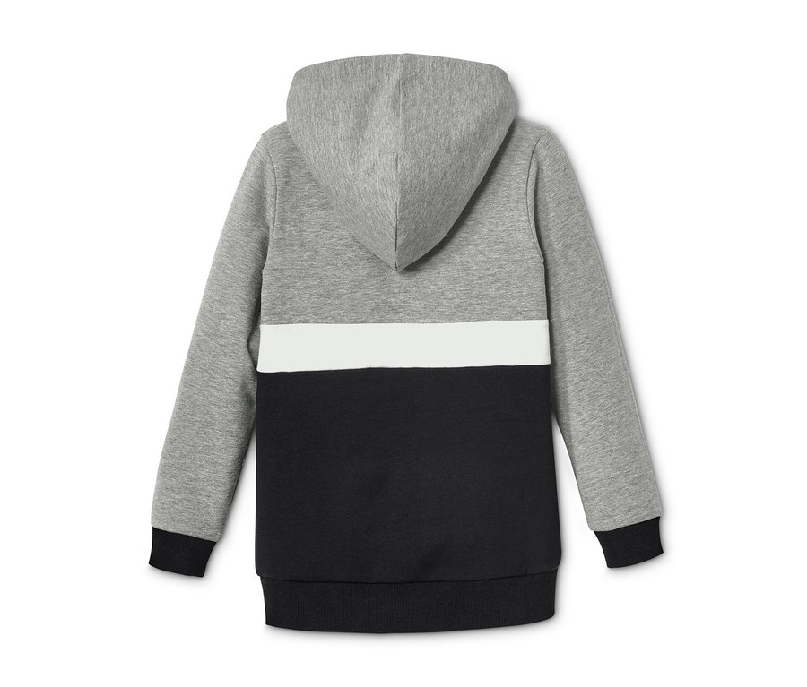 Rückansicht einer grau-schwarz-weißen Sweat-Kombi, 2-teilig.