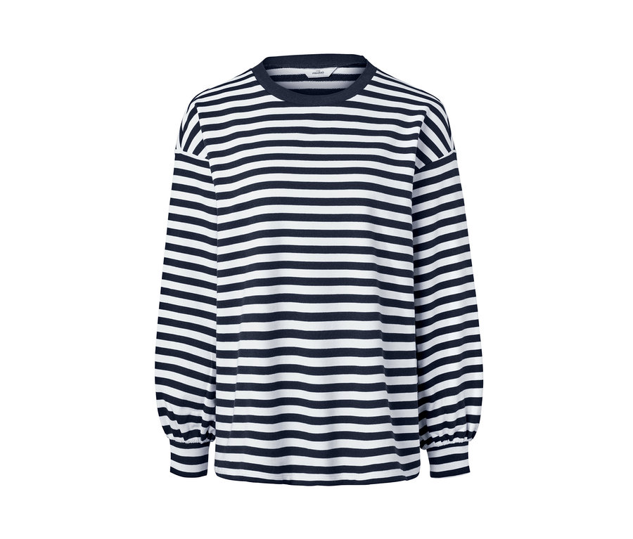 Gestreiftes Sweatshirt, horizontal gelegt.