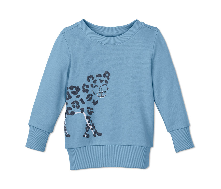 Hellblaues Baumwoll-Sweatshirt mit Leopardenmuster.