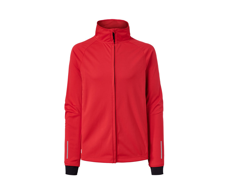Rote Rad-Softshelljacke mit Reißverschluss.