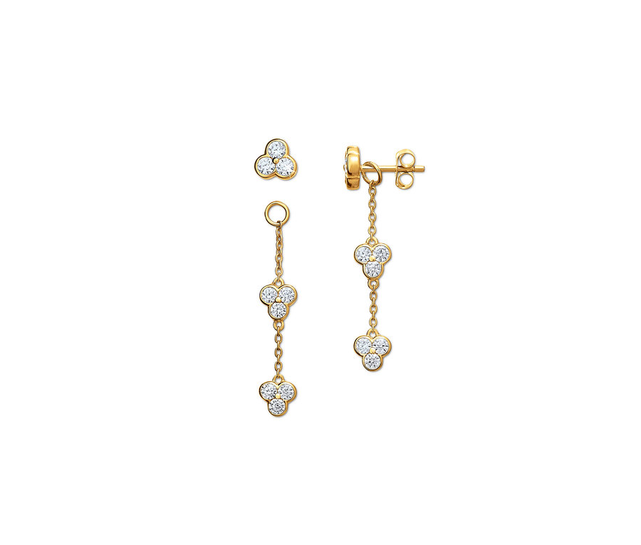 Zwei Ohrhänger: einmal 925 Silber, 23 Karat vergoldet, mit Zirkonia und einmal 925 Silber vergoldet, mit Zirkonia.