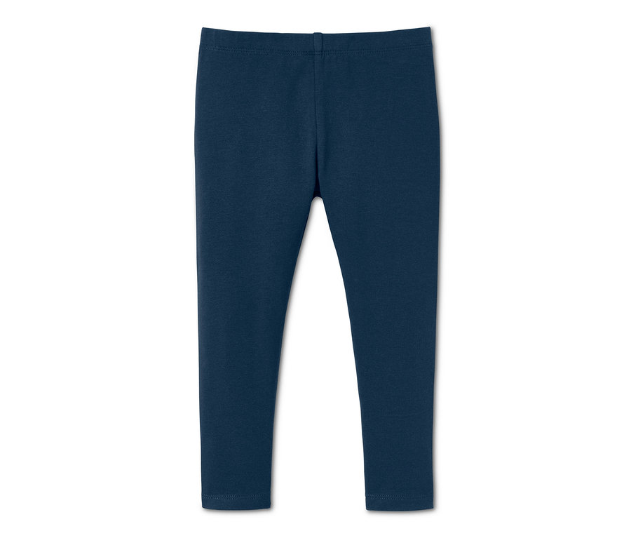 Detailaufnahme einer einzelnen blauen Jersey-Leggings.