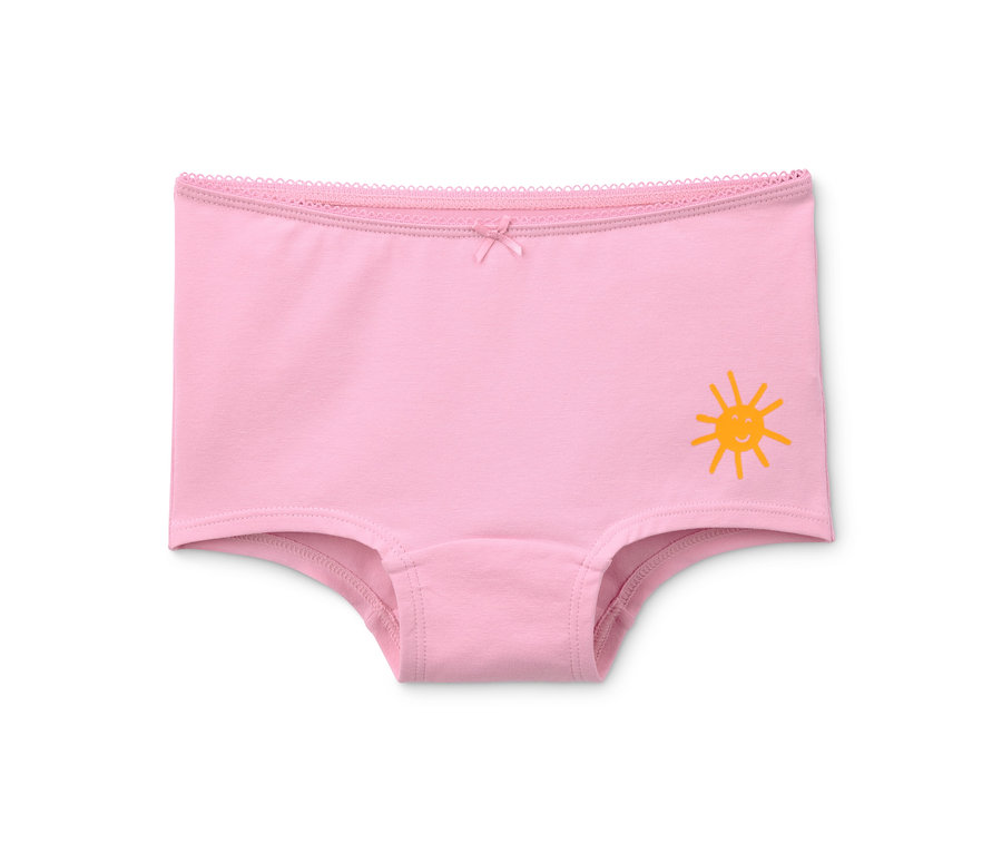 Einzelne rosa Mädchen Panty aus Bio-Baumwolle, 1 von 7, mit Sonnenmotiv.