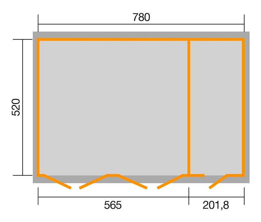 Abbildung der WEKA Premium-Doppelgarage mit Lagerraum, 44 mm (441) mit Maßangaben.