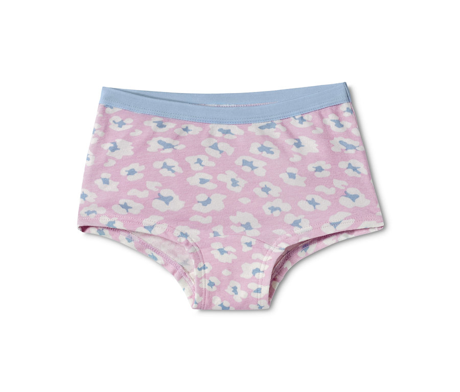 Ein einzelner Slip der 3er-Packung Pantys mit lila Tiermuster.