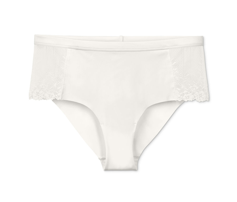 Weisse Spitzen-Panty auf weissem Hintergrund.