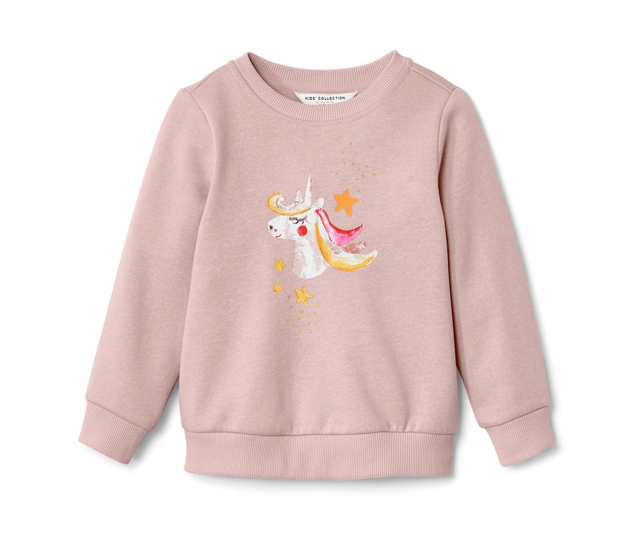 Rosa Kinder-Sweater mit Einhorn-Motiv.
