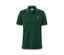 Dunkelgrünes Piqué-Poloshirt mit weißer Bordüre an Kragen und Ärmeln.