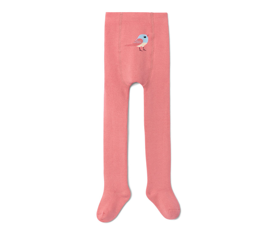 Eine rosafarbene Kleinkind-Thermostrumpfhose mit Vogel.