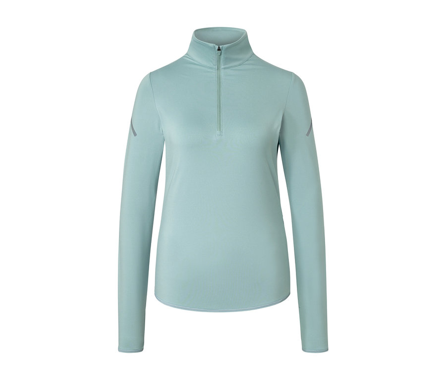 Mintfarbenes Thermo-Funktionsshirt mit langen Ärmeln und Reißverschluss am Hals.