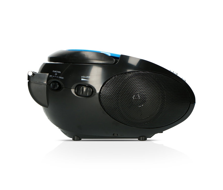 Schwarz-blauer Lenco »SCD-24 Boombox« CD-Player mit Radio und Kopfhöreranschluss.