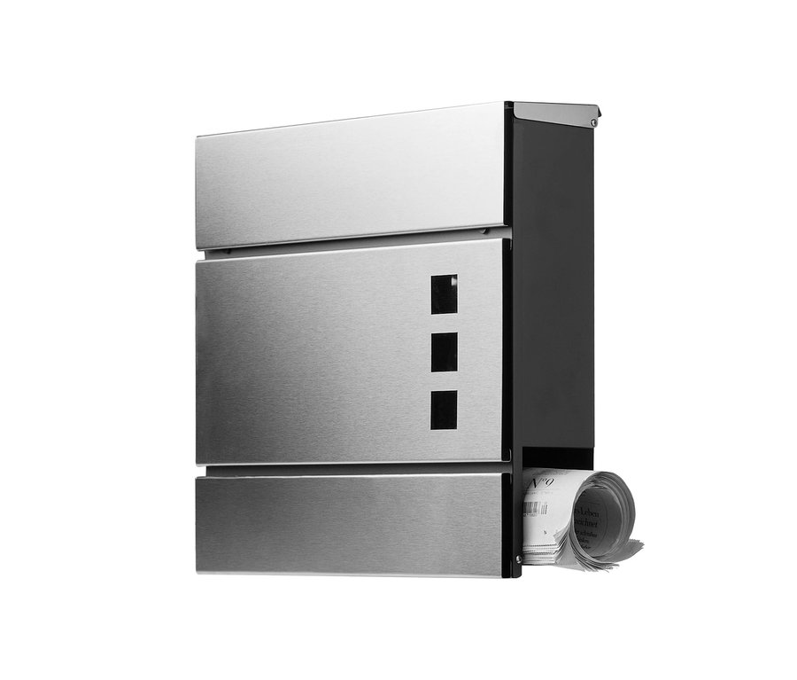 Briefkasten mit Zeitungsfach und Sichtfenster.